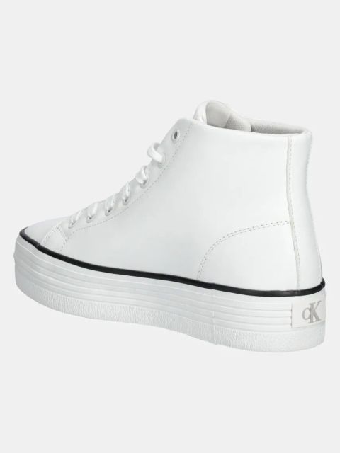 Calvin Klein Jeans trampki skórzane BOLD VULC FLATF MID LTH IN damskie kolor biały YW0YW01634