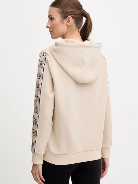 Guess bluza CARLA damska kolor beżowy z kapturem z aplikacją V4YQ11 KB3P2