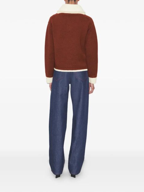 Tory Burch V-neck colour-block sweater - Brown