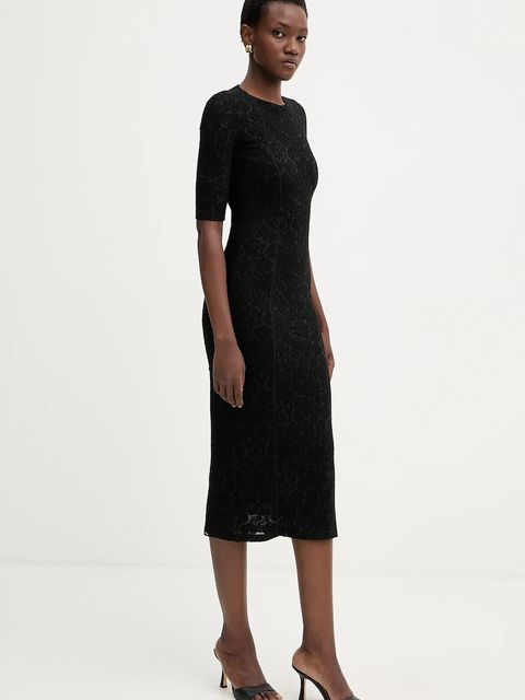 Pinko sukienka z dodatkiem wełny kolor czarny midi dopasowana 105653 A2TW