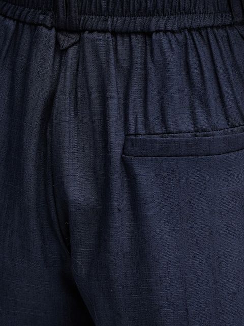 Answear.LAB szorty z lnem damskie kolor granatowy gładkie high waist