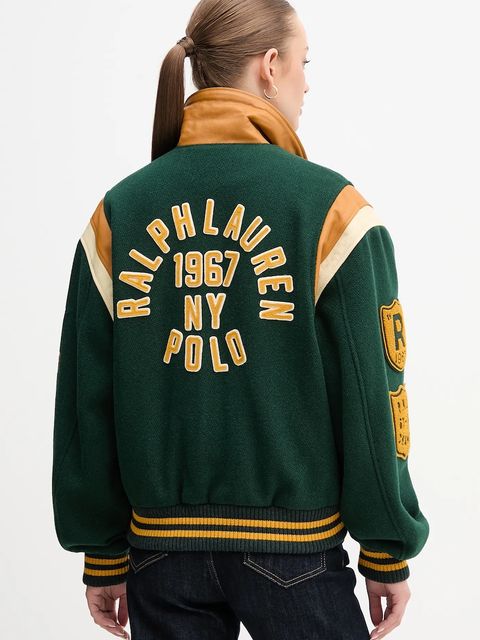 Polo Ralph Lauren kurtka z dodatkiem wełny kolor zielony przejściowa 211971014 - zdjęcie produktu nr 2