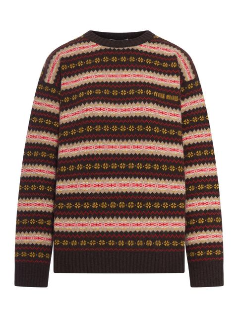 Miu Miu jacquard logo wool sweater - Brown - zdjęcie produktu nr 2