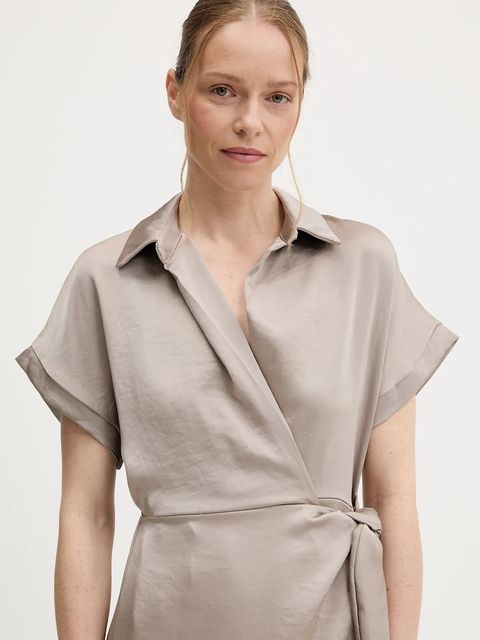 Answear.LAB sukienka kolor beżowy midi prosta