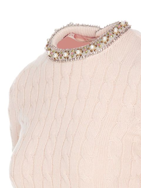 Valentino Garavani cable-knit crew neck jumper - Pink