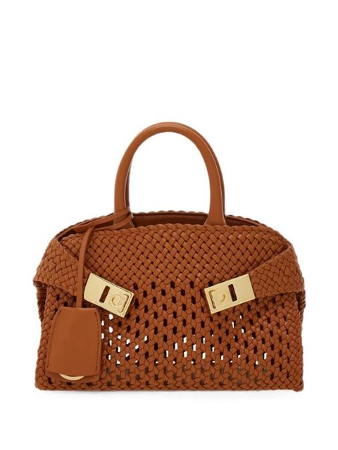 Ferragamo XS woven Hug tote bag - Brown - zdjęcie produktu nr 1