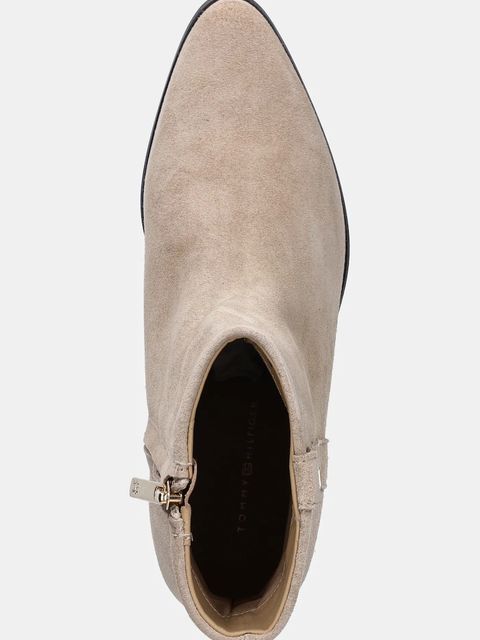 Tommy Hilfiger botki zamszowe TH SUEDE POINTY ZIP BOOTIE damskie kolor beżowy na słupku FW0FW08981