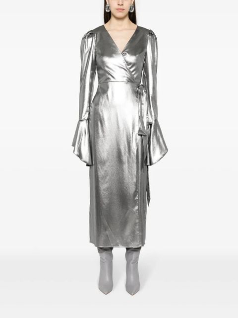 ROTATE BIRGER CHRISTENSEN lamé wrap midi dress - Silver - zdjęcie produktu nr 2