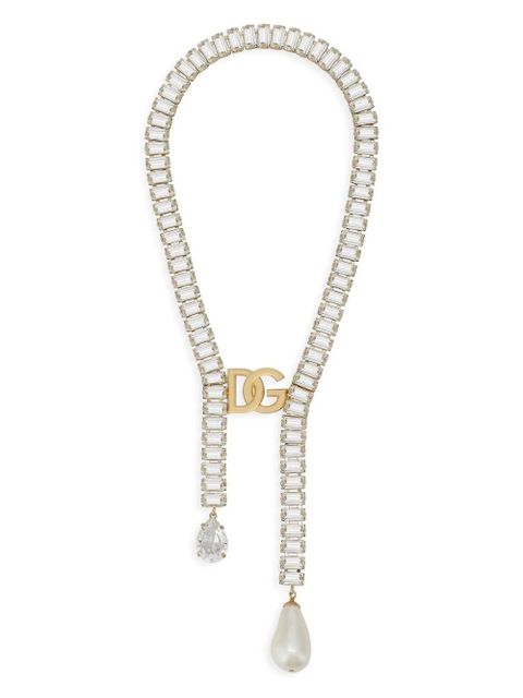 Dolce & Gabbana rhinestone-embellished logo necklace - Gold