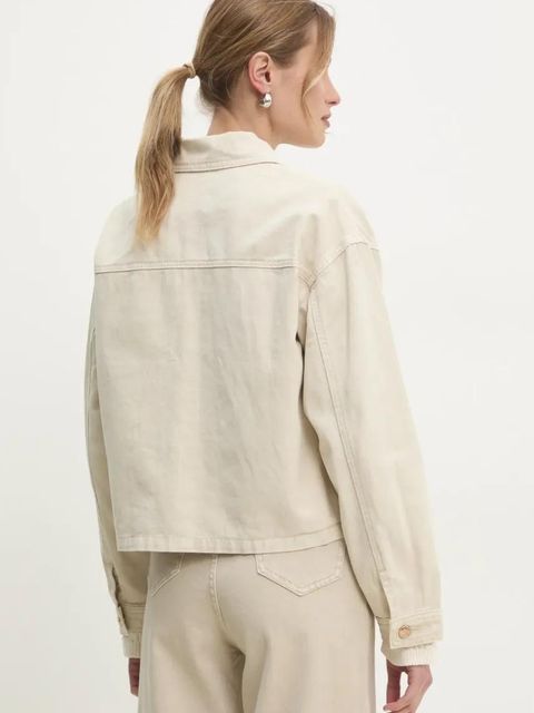 Answear.LAB kurtka jeansowa kolor beżowy przejściowa oversize