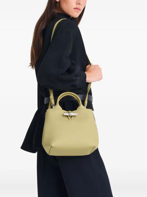 Longchamp Le Roseau S grained-leather tote bag - Green