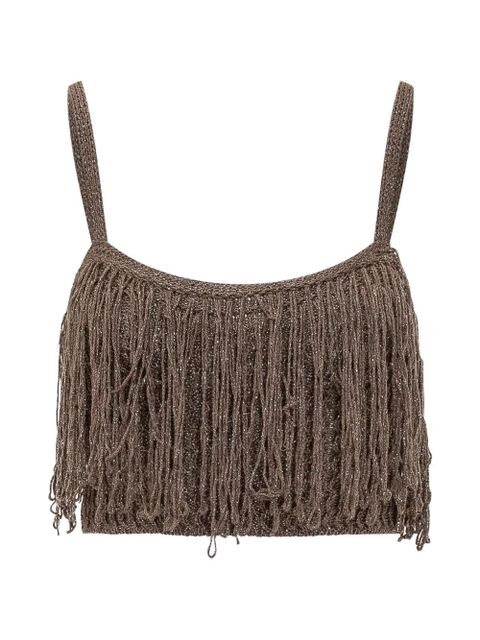 PINKO Paeonia fringe-trimmed top - Brown - zdjęcie produktu nr 1
