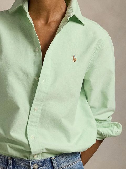 Polo Ralph Lauren koszula bawełniana damska kolor turkusowy relaxed z kołnierzykiem klasycznym 211970736