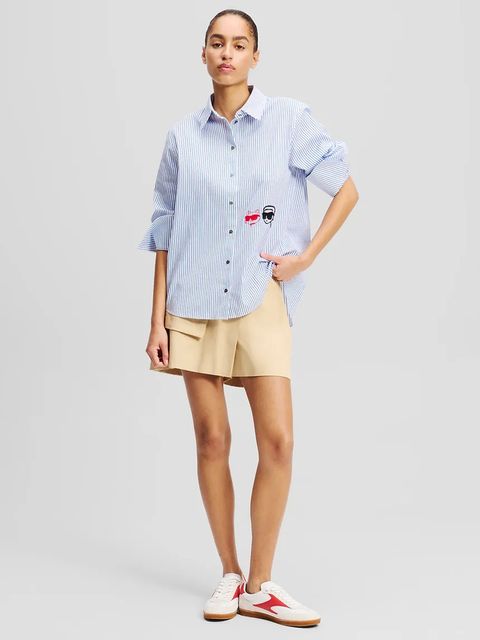 Karl Lagerfeld koszula bawełniana IKON damska kolor niebieski relaxed z kołnierzykiem klasycznym A2W11032