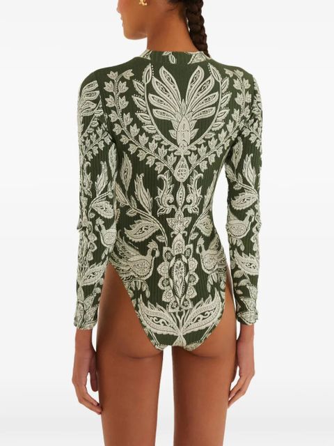 FARM Rio long-sleeve printed bodysuit - Green