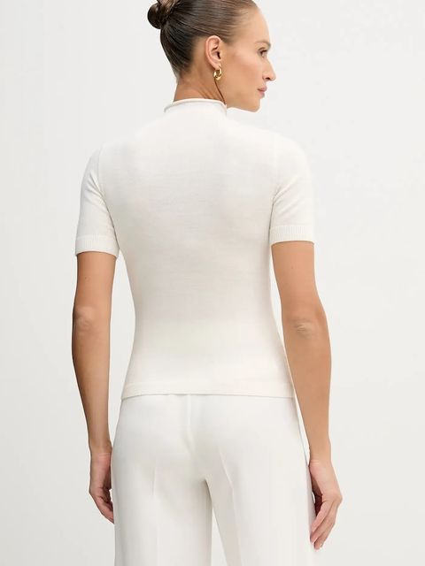 Sisley sweter z dodatkiem wełny damski kolor beżowy z półgolfem 11BAM105P