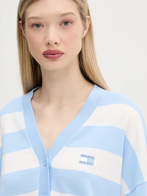 Tommy Jeans kardigan bawełniany damski kolor niebieski lekki DW0DW20968