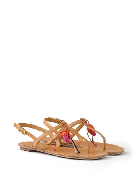 Prada antiqued leather thong sandals with floral ornament - Neutrals - zdjęcie produktu nr 2