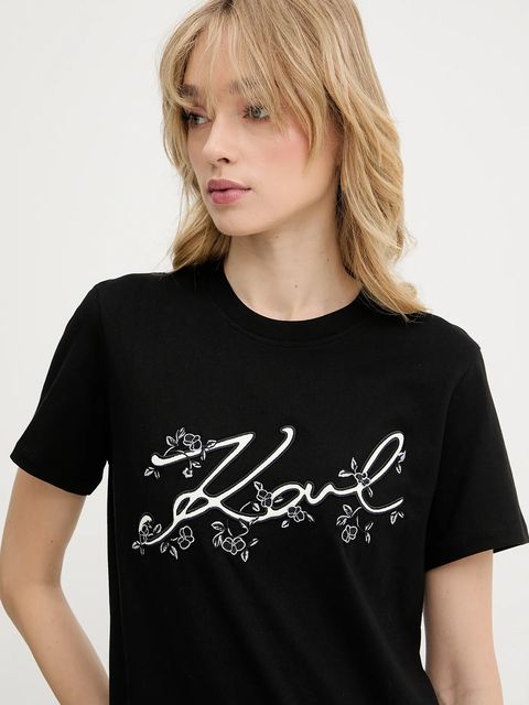 Karl Lagerfeld t-shirt bawełniany damski kolor czarny A3W17018