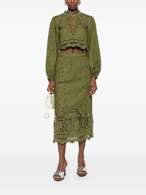 FARM Rio floral cut-out midi skirt - Green - zdjęcie produktu nr 2