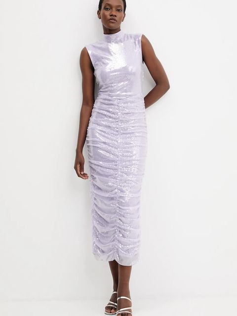 Rotate sukienka kolor fioletowy maxi dopasowana 1143541657