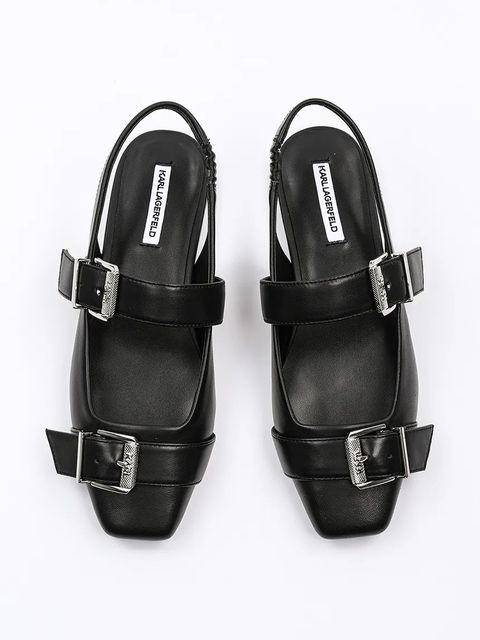 Karl Lagerfeld baleriny skórzane KONNIE kolor czarny z odkrytą piętą KL40186A