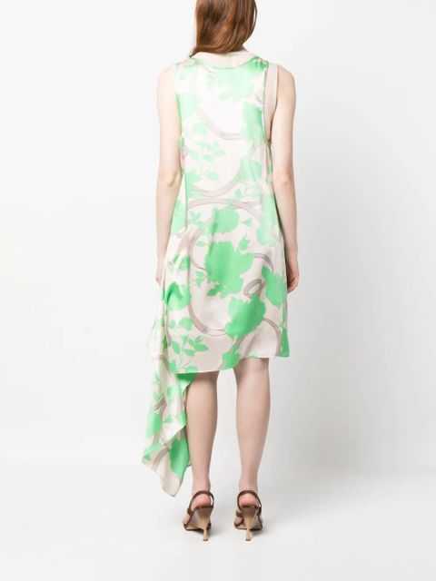 FENDI floral-motif draped silk dress - Neutrals
