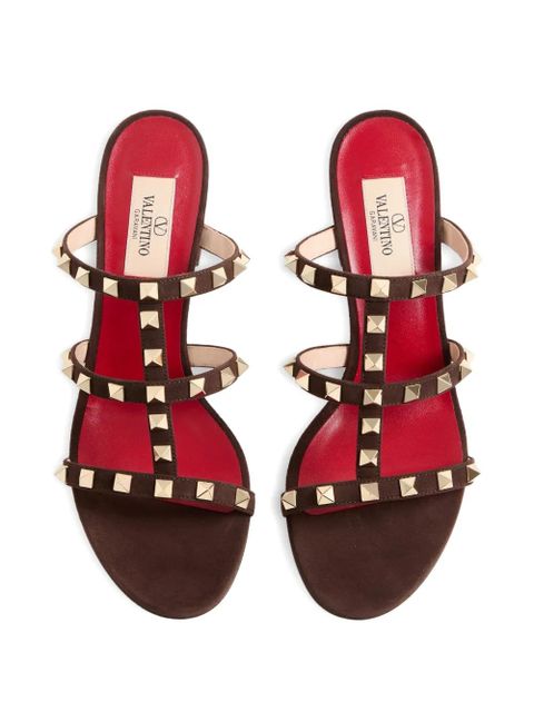 Valentino Garavani Rockstud slide sandals in suede 60mm - Brown