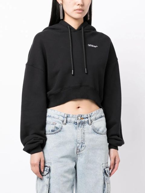 Off-White logo-print cropped hoodie - Black