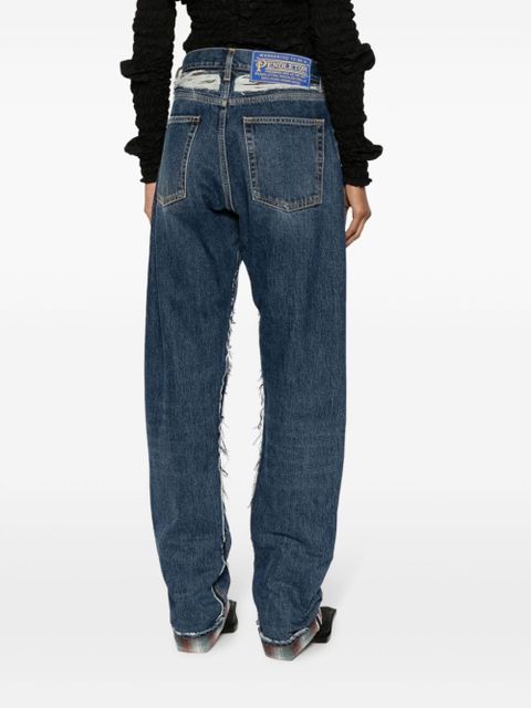 Maison Margiela logo-patch ripped-detailing wide-leg jeans - Blue