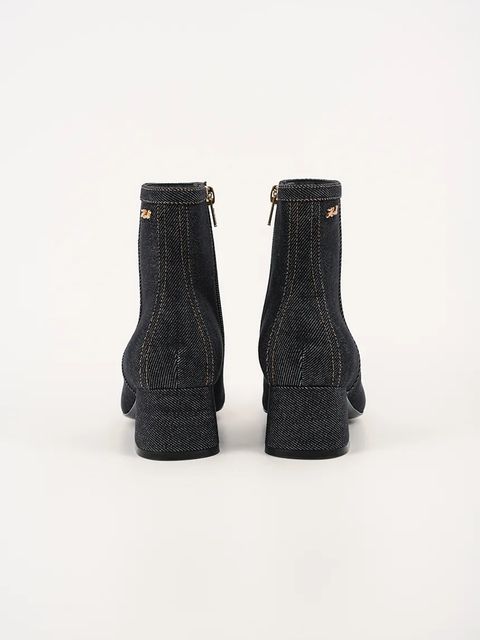 Karl Lagerfeld botki skórzane BONNIE damskie kolor granatowy na słupku KL30351A