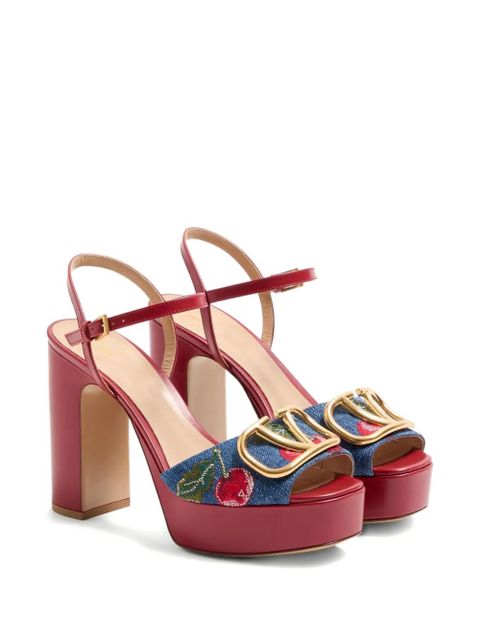 Valentino Garavani 115mm Cherryfic-embroidery VLogo-signature platform sandals - Blue - zdjęcie produktu nr 2