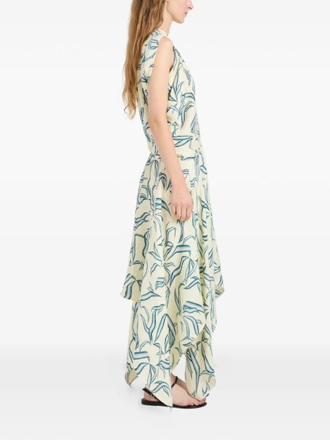Proenza Schouler Sybella leaf-print handkerchief-hem midi dress - Neutrals