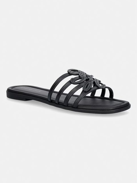 Tommy Hilfiger klapki z odkrytymi palcami damskie skórzane TH SCRIPT FLAT MULE LTH - zdjęcie produktu nr 1