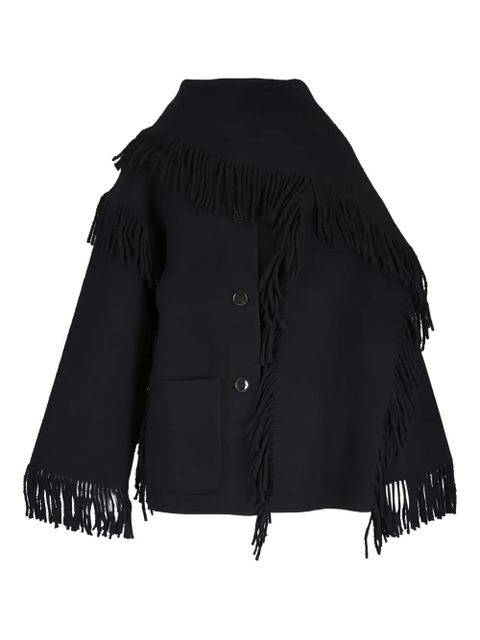 TOTEME fringed-scarf buttoned oversized jacket - Black - zdjęcie produktu nr 1