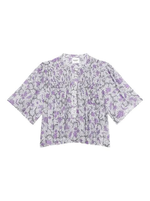 MARANT ÉTOILE floral-print smocked blouse - White - zdjęcie produktu nr 1