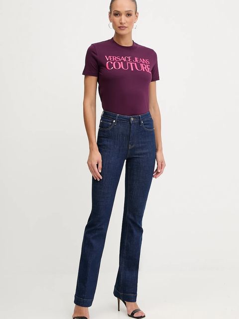 Versace Jeans Couture t-shirt bawełniany damski kolor fioletowy 79HAHE05 CJ00E - zdjęcie produktu nr 2