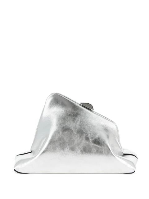 The Attico Day Off Small craquelé-effect leather clutch - Silver - zdjęcie produktu nr 1