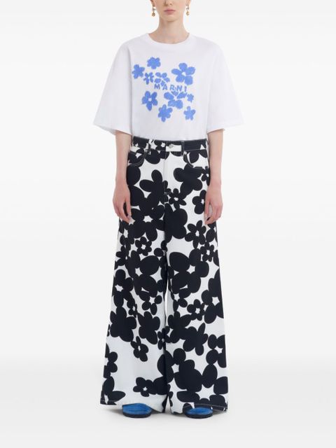 Marni floral-print flared trousers - Black