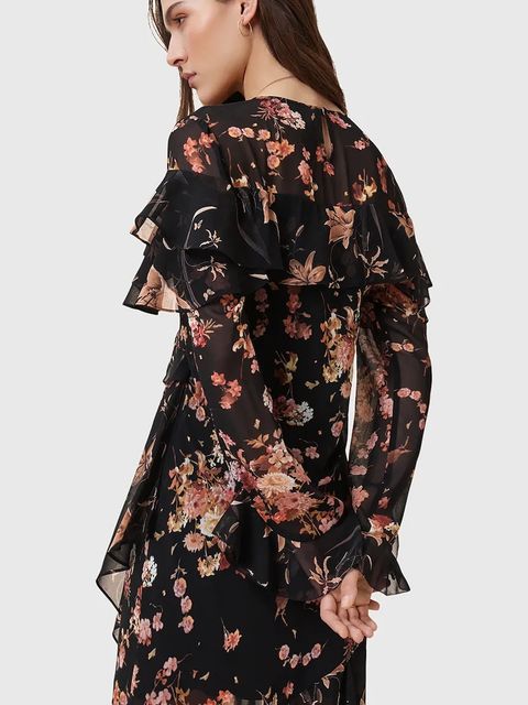 AllSaints sukienka FRESCA kolor czarny maxi rozkloszowana W021DD