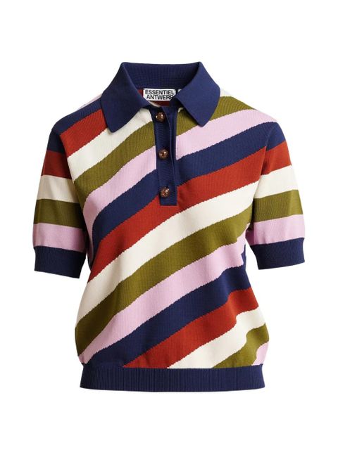 Essentiel Antwerp striped fine-knit polo top - Blue - zdjęcie produktu nr 1