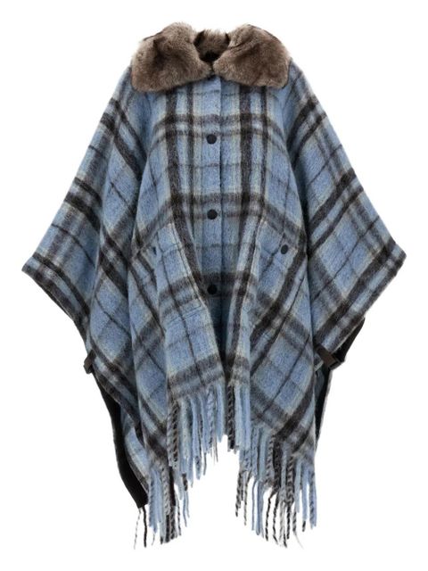 Moncler Grenoble faux-fur collar fringed cape - Blue - zdjęcie produktu nr 1