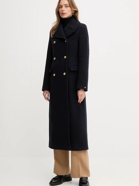 Tommy Hilfiger płaszcz z dodatkiem wełny kolor granatowy WW0WW48415