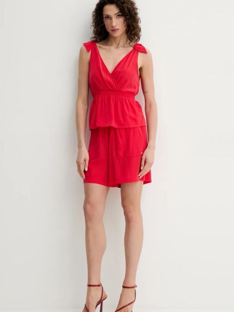 Liu Jo szorty damskie kolor czerwony gładkie high waist VA5172.T2920