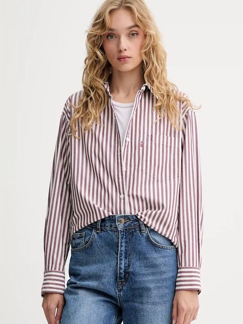 Levi's koszula bawełniana damska kolor brązowy relaxed z kołnierzykiem klasycznym 001HM