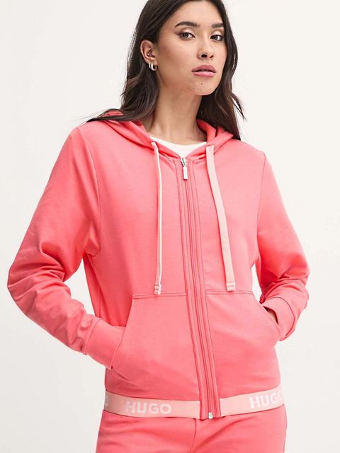 HUGO bluza damska kolor różowy z kapturem gładka