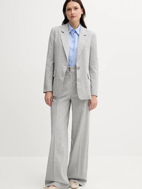 Sisley spodnie z domieszką lnu damskie kolor szary szerokie high waist 4X0KLF06W