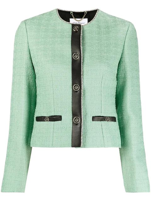 Ferragamo leather-trim tweed jacket - Green - zdjęcie produktu nr 1