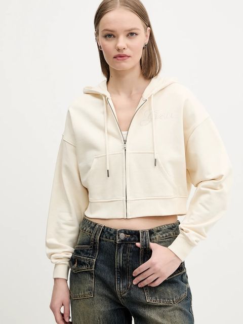 Guess Originals bluza bawełniana damska kolor beżowy z kapturem gładka W5RQ13 K68I1 - zdjęcie produktu nr 1