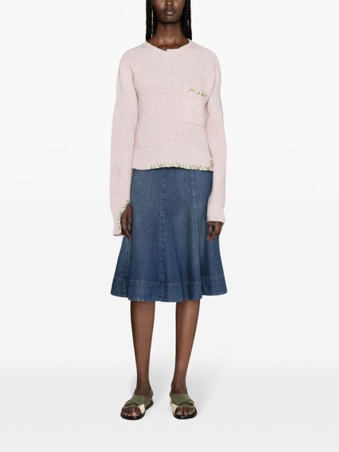 Marni embroidered-logo virgin-wool jumper - Pink